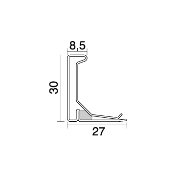 Profilo a flangia da 30 mm. in acciaio zincato spessore 8/10 di mm. con guarnizione di tenuta
